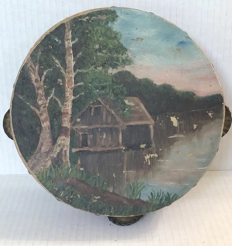 Antique painted tambourine - painted,