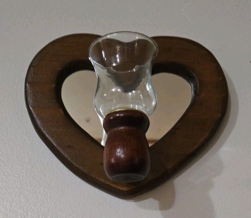 Vtg wood heart mirror - heart,