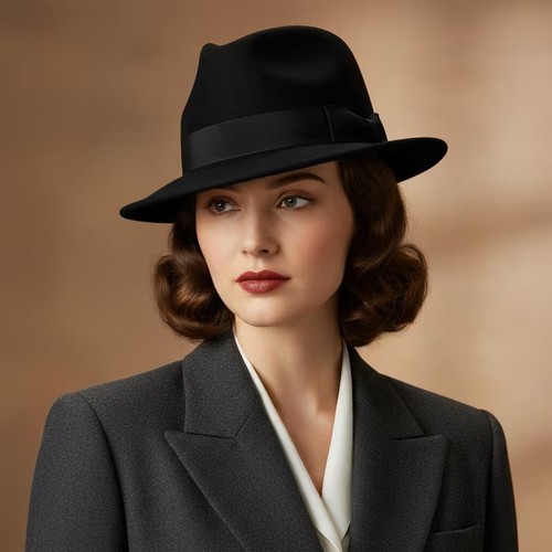 Black wide brim fedora hat - brim,