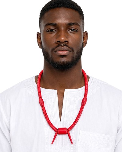 Red coral beaded necklace 3 - coral,