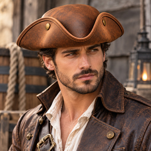 Mens genuine leather tricorn - mens,
