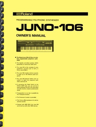Roland juno 106 owner - owner's, manual