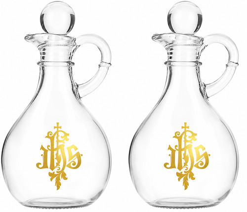 Catholic ihs glass cruet set - catholic,