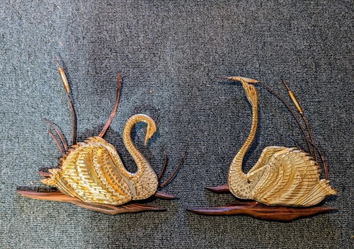 Pair vintage brass swan - pair,