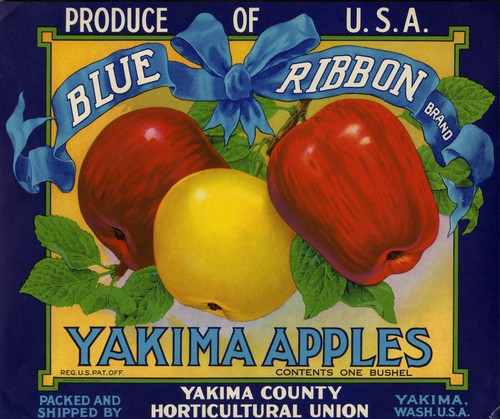 Blue ribbon brand apple - ribbon, crate