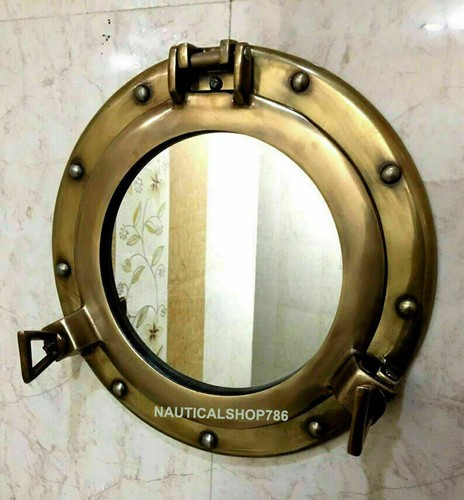 Antique brass porthole - brass, 12"
