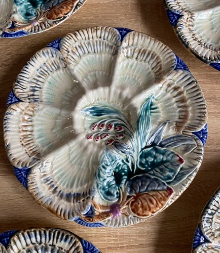 Antique majolica oyster plate - antique,