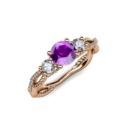 Amethyst diamond 3 stone - &,
