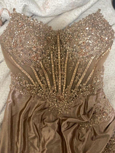 Gold satin prom dress - gold,