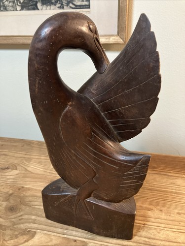 Vintage hand carved wood swan - hand,