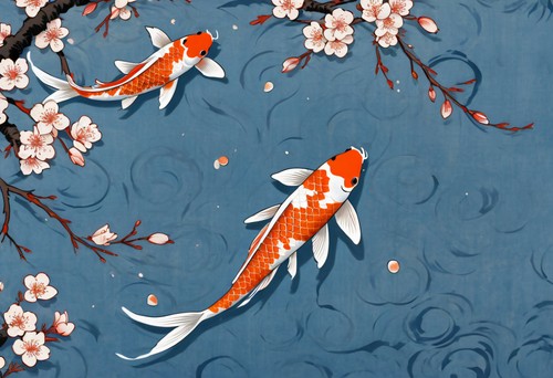 Koi beneath cherry blossoms - blossoms,