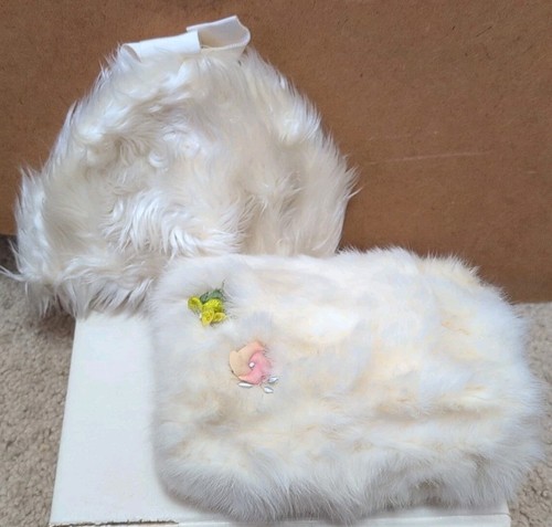 Vtg 1950 white real rabbit - white,