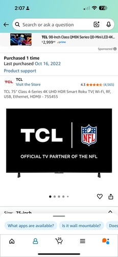 Tcl class series 4k - tcl, 75”