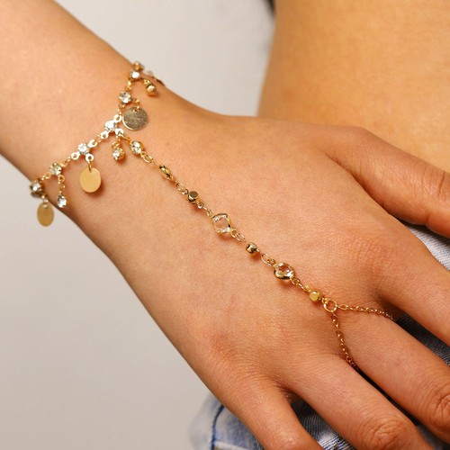 Zircon tassel finger bracelet - zircon,