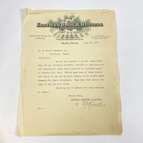 1913 letterhead eastman bros - 1913,
