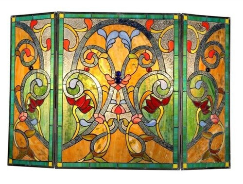 Tiffany style fireplace screen - tiffany,