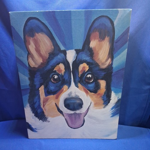 Corgi dog canvas painting blue - corgi,