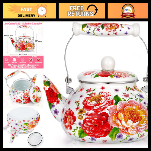 Vintage floral enamel tea - floral,
