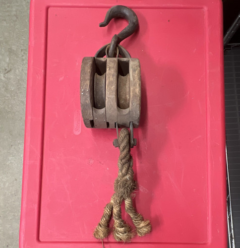 Vintage wood metal pulley - vintage,