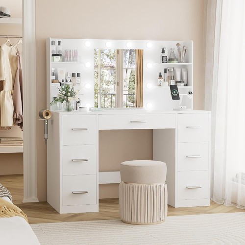 Vanity desk mirror power - desk, w/