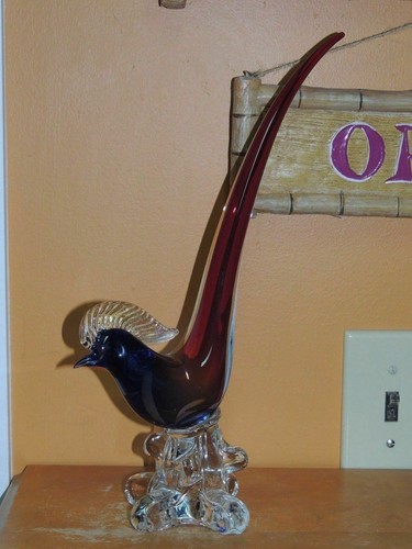 Art glass quail bird red - art,