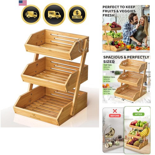 Bamboo fruit basket tier - 3-tier,