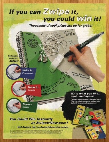 2006 zwipes pens - vintage, print