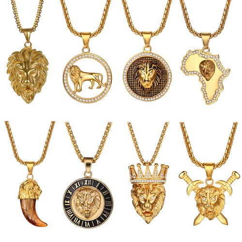 King lion necklace - necklace, yellow