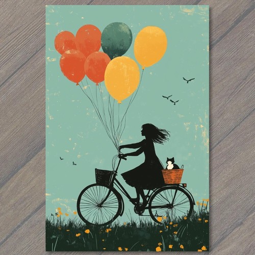 Art print girl riding bicycle - art,