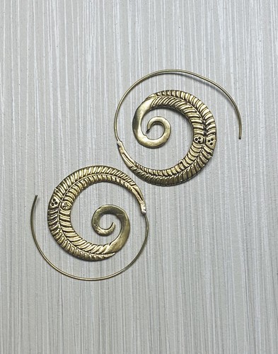Brass spiral feather hoop - spiral,