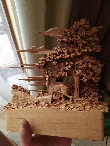 Wooden statue roe deer - wooden,