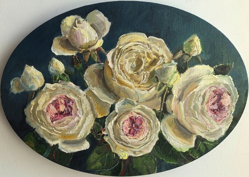 Coral pink roses bouquet oil