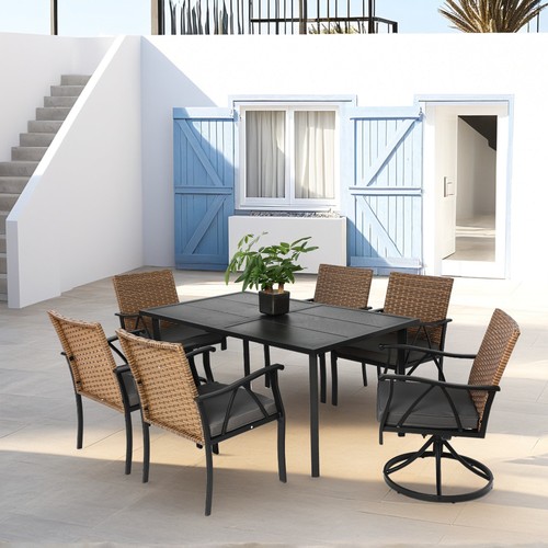 7pcs patio dining set wicker - 7pcs, 2