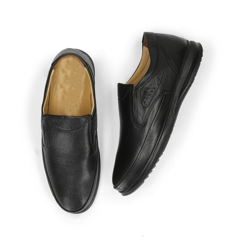Mens black leather loafer - black,