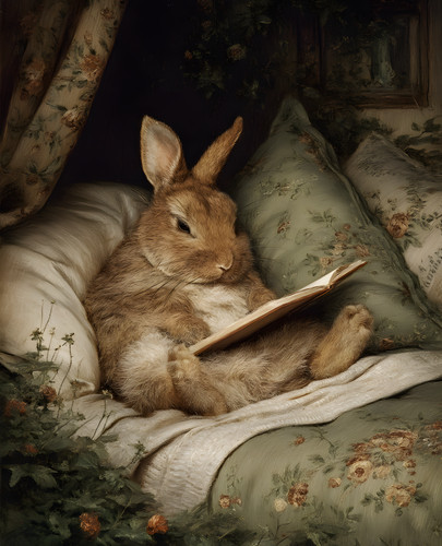 Sleepy rabbit reading - rabbit, cozy