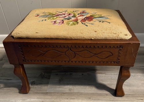 Vintage needlepoint ottoman - vintage,