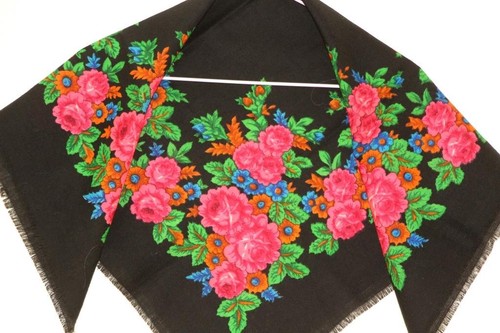 Black wool shawl - , with