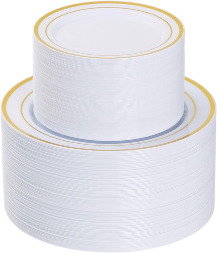 200 platos plásticos dorados