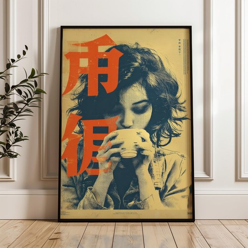 Woman drinking tea poster - woman,