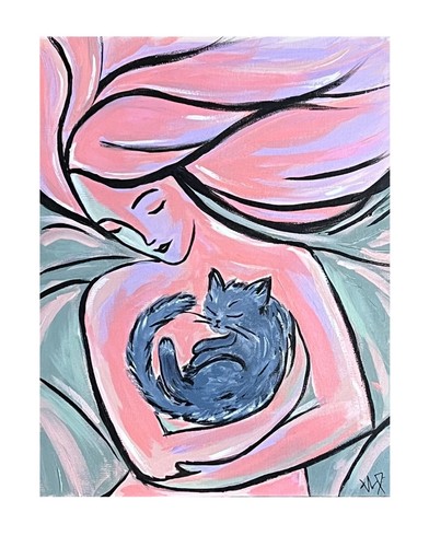 Pink lady gray cat - pink,