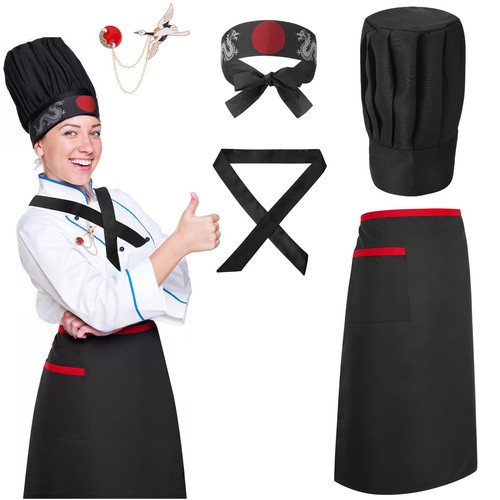 Hibachi chef hat and - chef, set