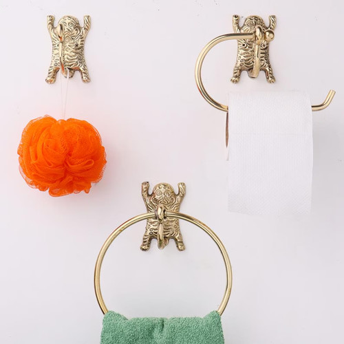 Brass tiger bathroom hanger - tiger,