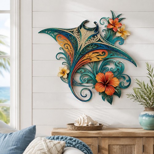 Tropical manta ray metal wall - tropical,