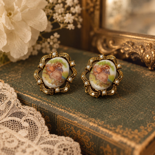 Clip earrings vintage - on, oval