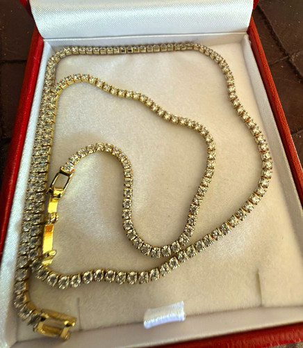 Gold tone tennis necklace - gold-,