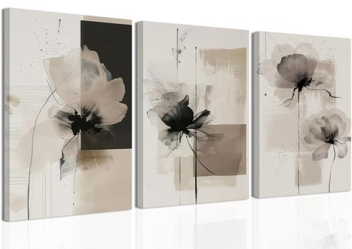 Neutral abstract floral canvas - neutral,
