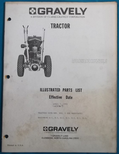Gravely tractor parts - parts, manual