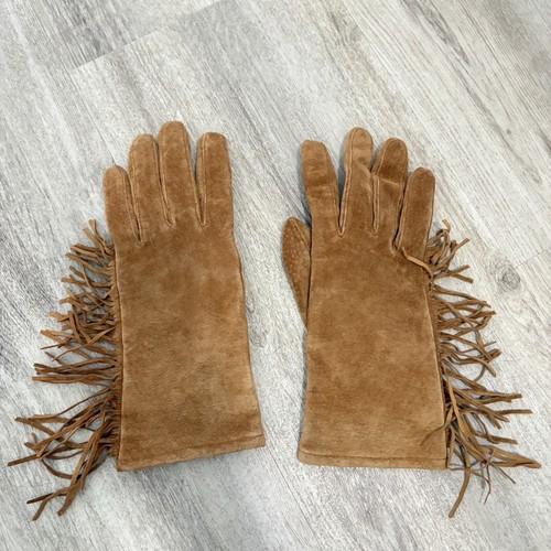 Brown leather suede fringe - suede,