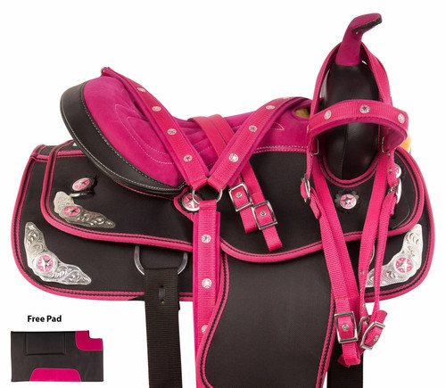 Pink black synthetic western - pink/,