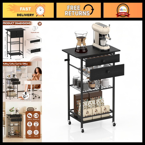 Tier rolling coffee bar cart - rolling,